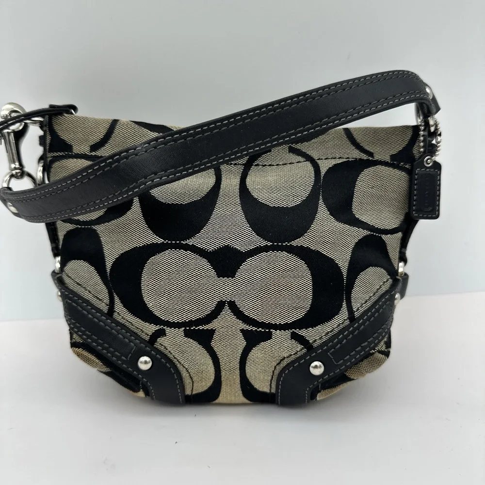 Y2K Coach Mini Carly Black Signature Jacquard Leather Demi Shoulder Bag Read